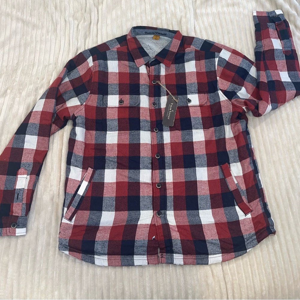 Tailor Vintage Buffalo Flannel Sherpa Shirt Jacket BRAND NEW WITH TAGS